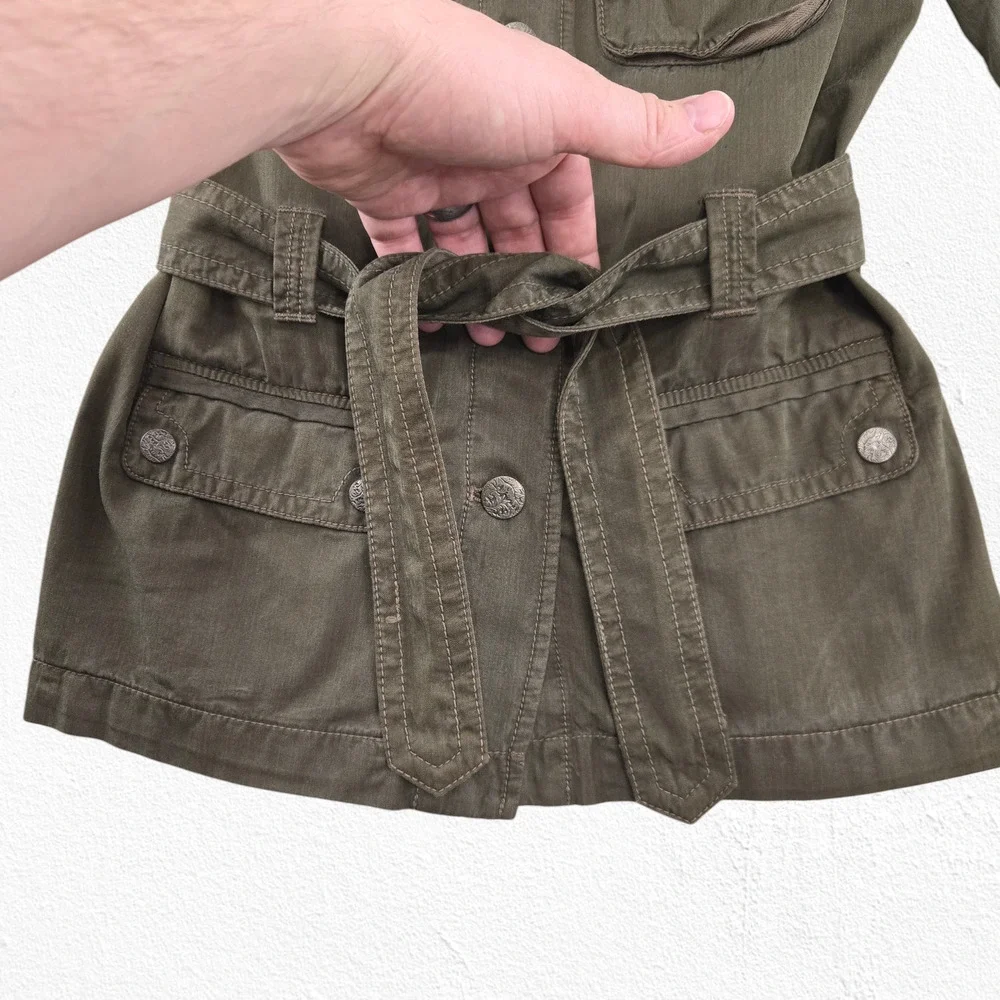 J. Crew Olive Green Utility Jacket Silk Blend Belted Military Style Size Small